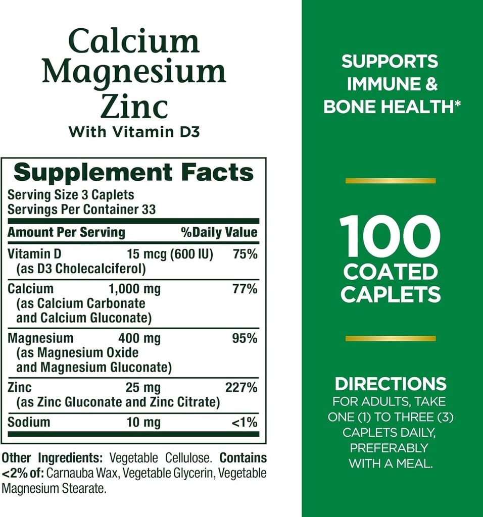 La Bounty Calcium Magnesium & Zinc Caplets, Immune & Supporting Bone Health, 100 Conte (Pacchetto di 2)