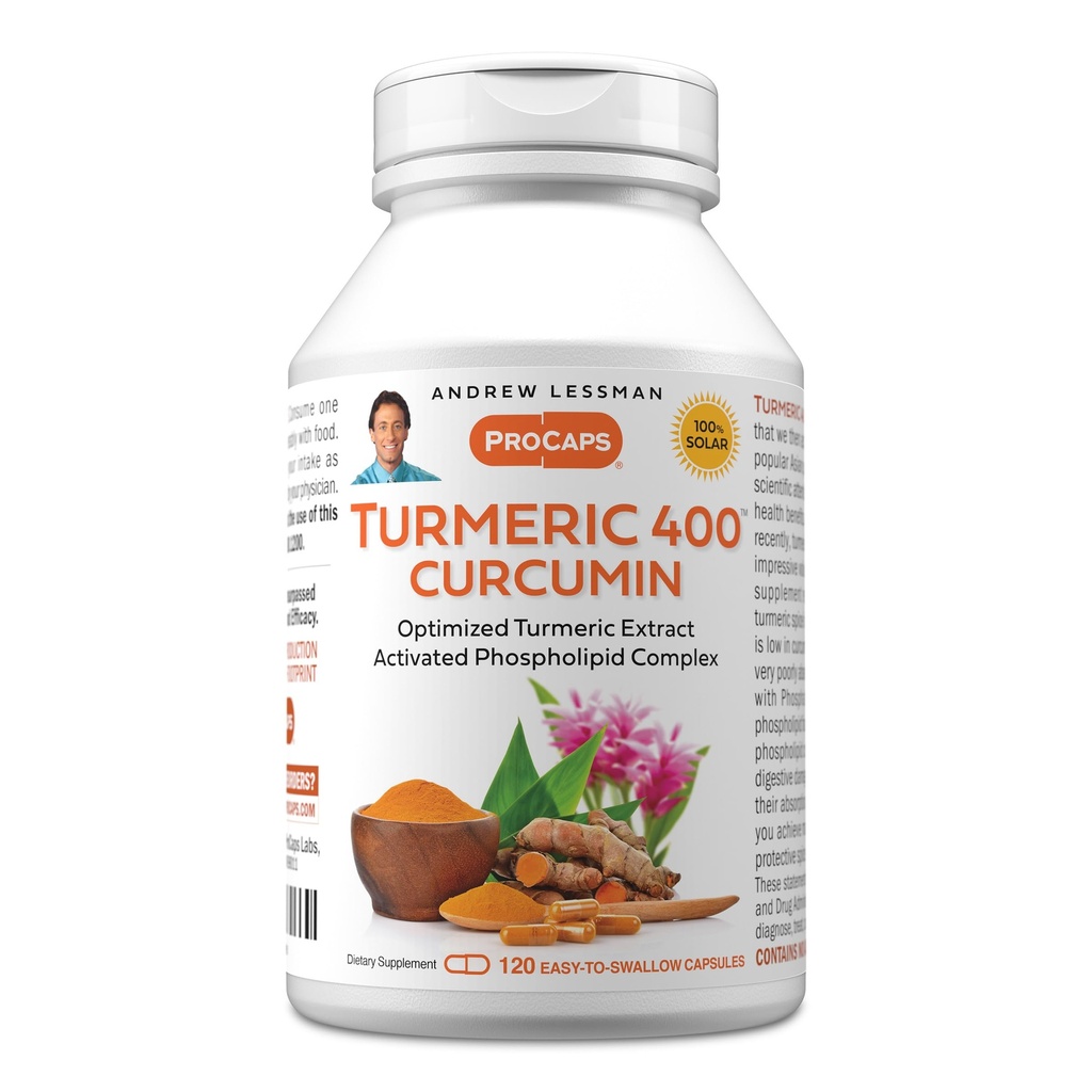 ANDREW LESSMAN Turmeric 400mg - 120 capsule - 95% Curcuminoidi come Phospholipid Complex per i benefici ottimali e l'assorbimento, Estratto standardizzato ad alta potenza, piccola facile da ingoiare capsule