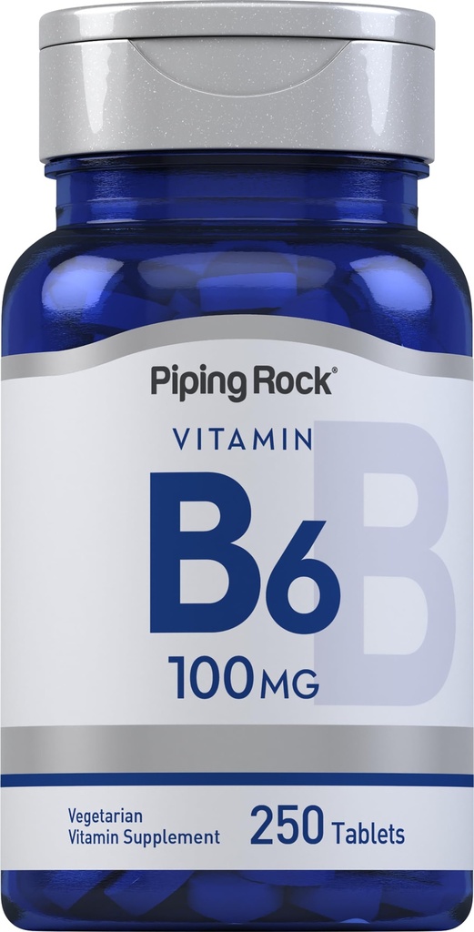 Piping Rock Vitamina B-6 100mg Supplemento | 250 compresse | come Pyridoxine Hydrochloride | Formula non OGM & Vegeterian