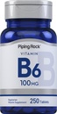 Piping Rock Vitamina B-6 100mg Supplemento | 250 compresse | come Pyridoxine Hydrochloride | Formula non OGM & Vegeterian