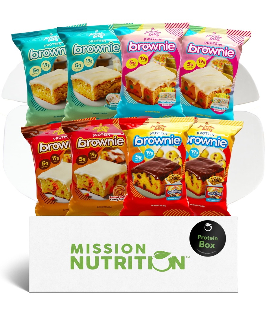 Prime Bites Protein Brownies Variety Pack Blondies - High Protein (19g), Collagen & Whey Protein, Low Sugar - 8 Conte Snack & Gift Box