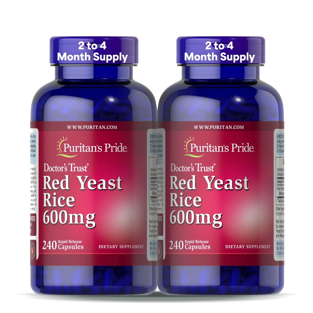 Puritan's Pride Doctors Trust® Red Yeast Rice 600mg, Integratore alimentare, 240 capsule di rilascio rapido, 2 Pack