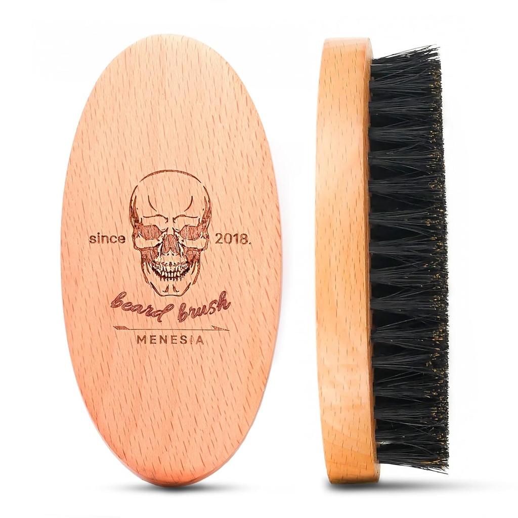 Boar Bristle Hair Beard Brush per gli uomini, Pocket Travel Men's in legno Piccolo Cuscinetto morbido (Skull)