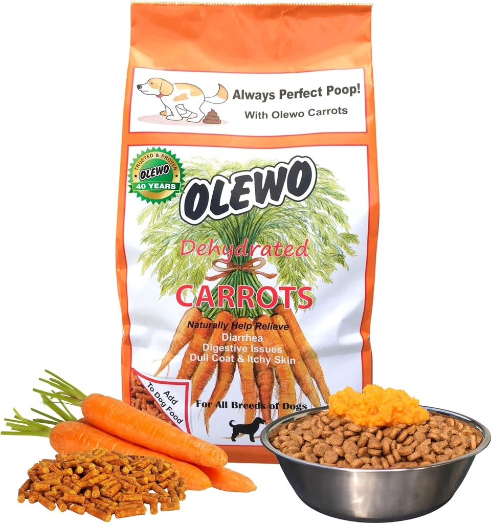Olewo Carote Originali per Cani – Fibra per Poop Perfetto, Toppers Dog Food per Mangiatori Picky, Natural Skin & Coat Support, Multivitamin, Probiotici per Salute Digestiva e Gut, 5.5 libbre