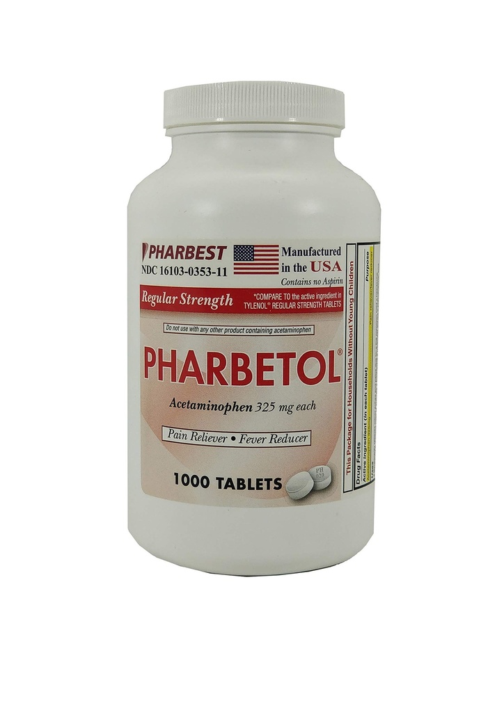 Pharbest Acetaminophen 325 mg 1000 conteggio compresse