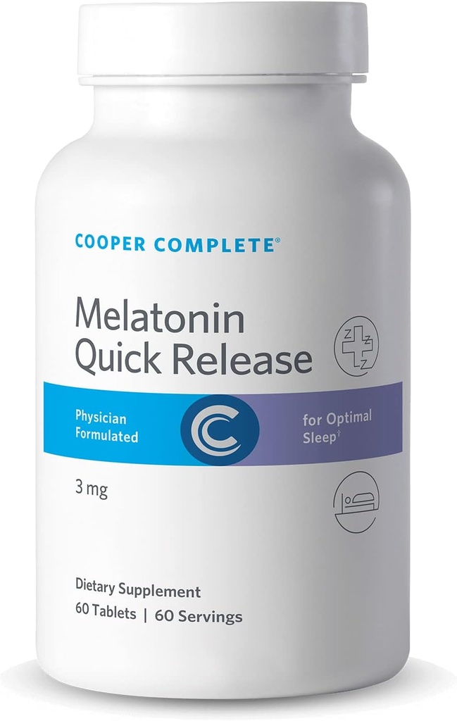 Cooper Complete - Melatonina rilascio rapido - 3 mg Tablet dissolving veloce, supplemento di sostegno del sonno - 60 compresse per bottiglia. Confezione da 2