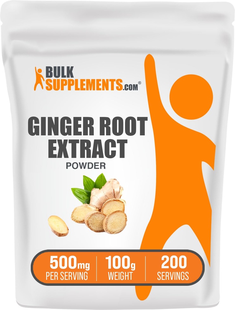 BulkSupplements.com Polvere di estratto di radice di zenzero - Supplemento di zenzero, polvere di radice di zenzero - Supplemento di erbe, senza glutine, 500mg per porzione, 100g (3,5 oz) (Pack of 1)