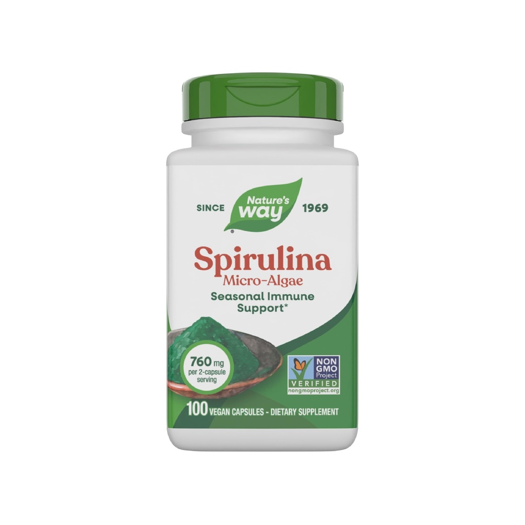 Via della natura Spirulina Micro-Algae, Supporto Immune Stagionale*, Fonte di Vitamina A (Beta Carotene), 760 mg per Serving, 100 capsule vegane (Packaging May Vary)