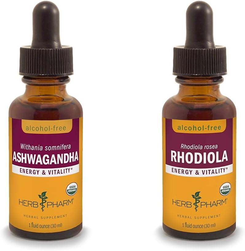 Herb Pharm Ashwagandha & Rhodiola estratti per energia, vitalità, resistenza & stamina, 1 Oz Ogni