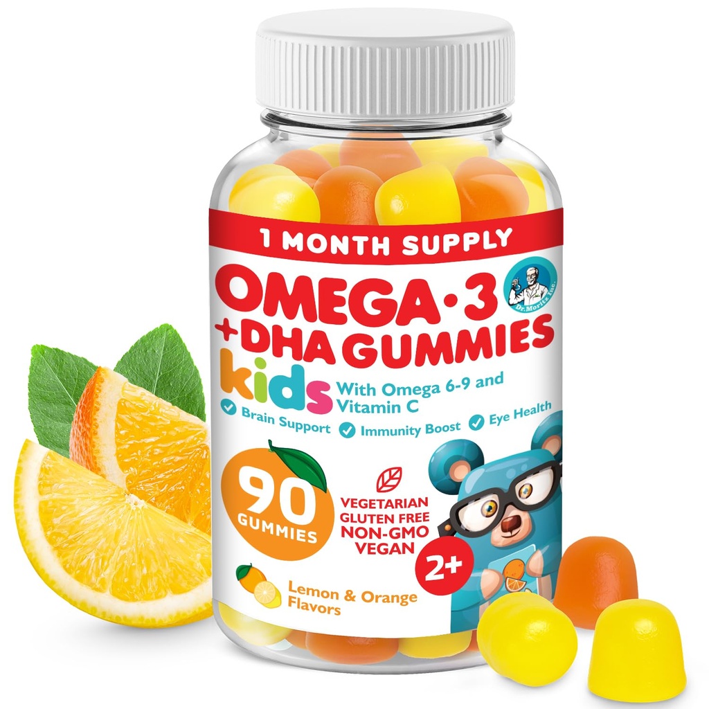 DR. MORITZ Vegan Omega 3 Gummies per bambini e bambini (90 Conte), Omega 3 bambini Gummies per la salute del cervello e del cuore, senza olio di pesce e senza glutine