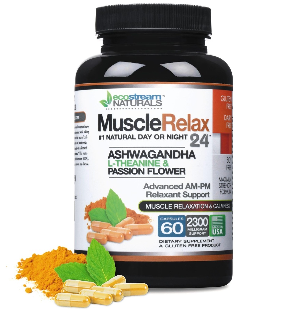 Relaxant - Muscolo Relax 24/7 - Large 2.300 Milligram Day/Night Use Capsules Massima resistenza Supporto - con Valerian, Passion Flower, Magnesio