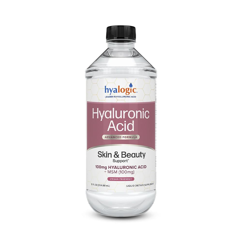 Hyalogic Liquid Hyaluronic Acid Supplement - Supporto per la pelle ingeribile con 100mg HA e 100mg MSM - Idratazione naturale per il viso, gli occhi e le labbra - Alta Formula di Peso molecolare - 12 oz