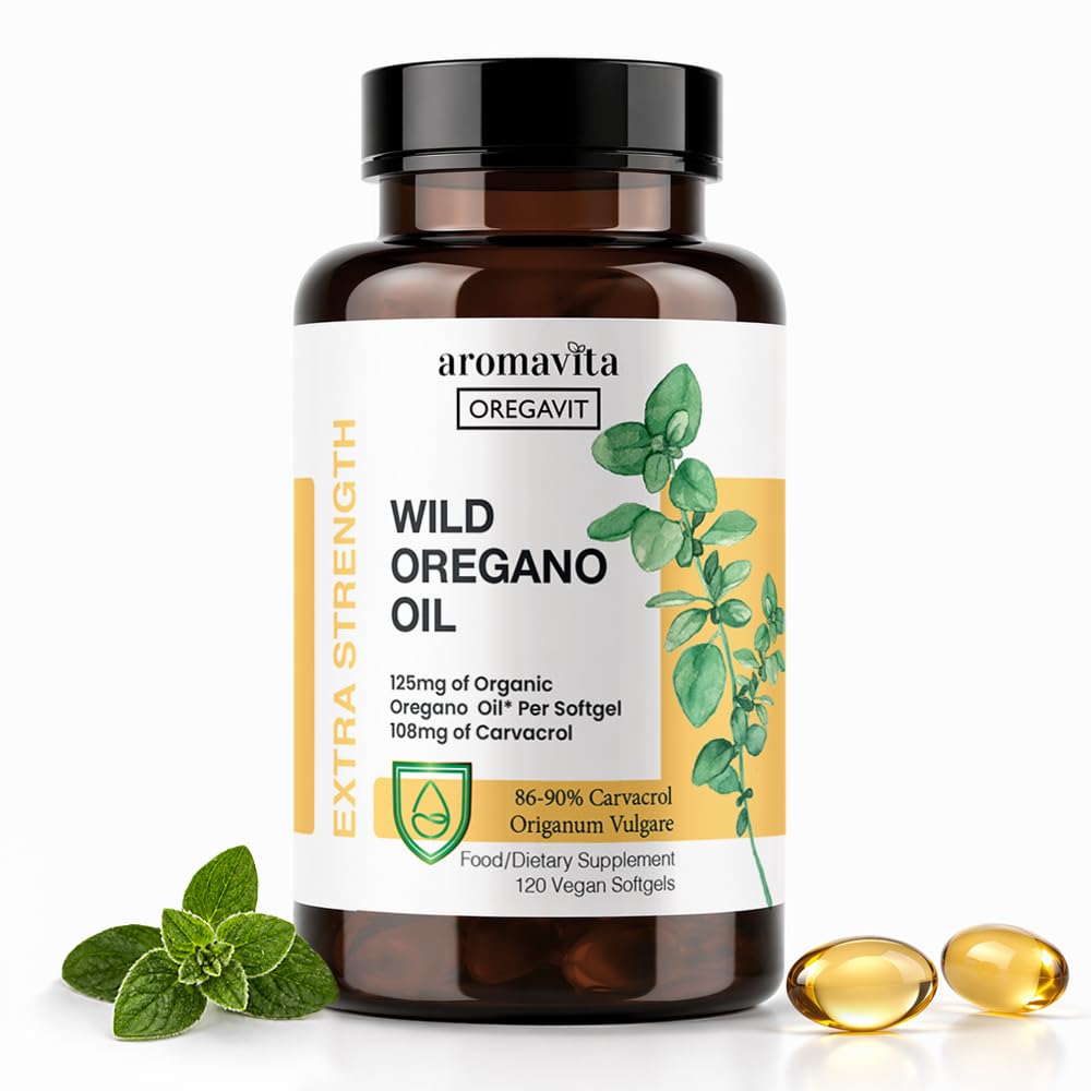 Vegan Wild Oregano Olio Capsule Organici, 86-90% Carvacrol - 125mg Olio di Oregano per Softgel - Supporto immunitario e digestivo, Antiossidante naturale, Vegan, Non OGM, 120 Capsule