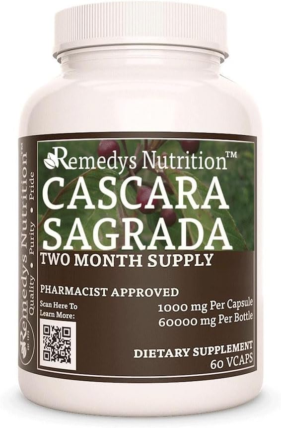 Alimentazione di Remedy Cascara Sagrada | 1.000 mg, 60 capsule vegane Supplemento dietetico | Due mesi di alimentazione