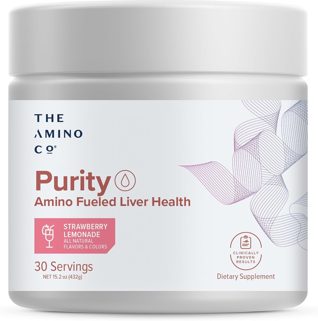 L'Amino CO. Purezza - Integratore di supporto del fegato con aminoacidi essenziali per la pulizia del detox del fegato - Aumento della salute del fegato per il supporto del fegato ottimale- Limonata della fragola, 30 Serve