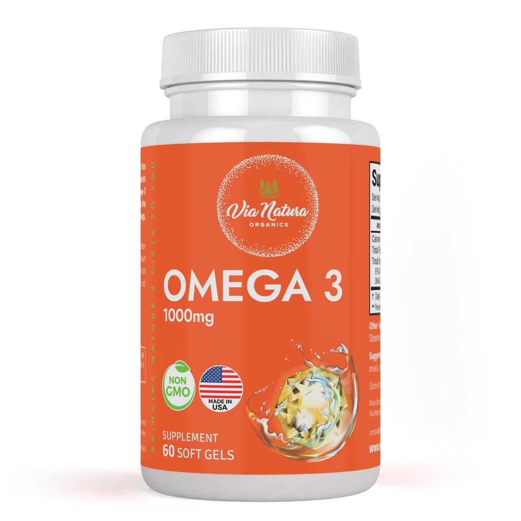 Omega 3 | 1000mg | Olio di pesce | Acidi grassi | EPA & DHA | Non OGM | 60 Softgels