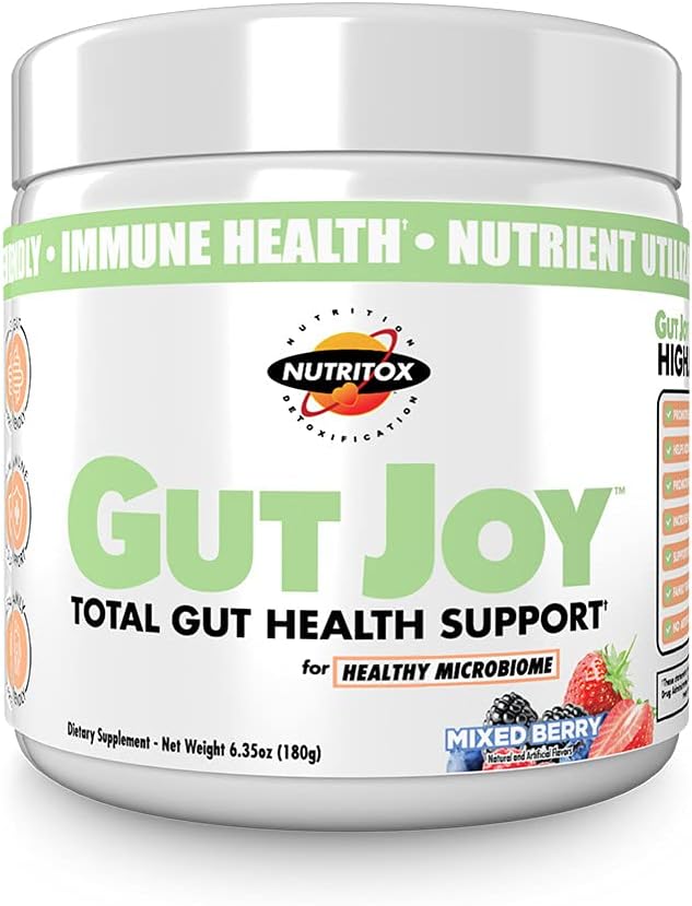 Gut Joy - Total Gut Health Support. Integratore in polvere per sostenere la salute del fegato, e il benessere completo - aroma di bacche miste, 30 porzioni