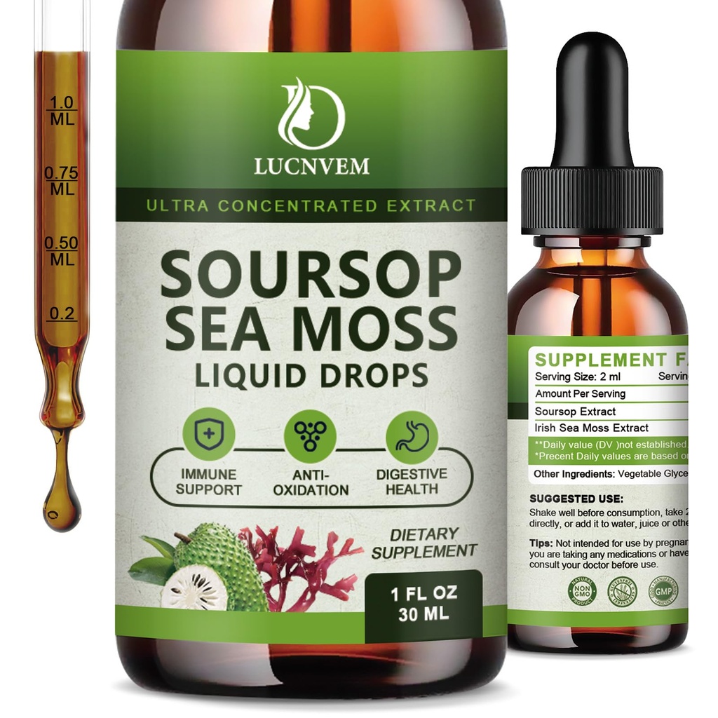 (2 Confezione) Soursop Graviola Organica con Gocce Liquide Moss Sea, Soursop Bitters Liquid Rich in Multivitamin per Antiossidante Naturale, Boost Immune, Supporto Cellulare e Rigenerazione, Sapore ananas
