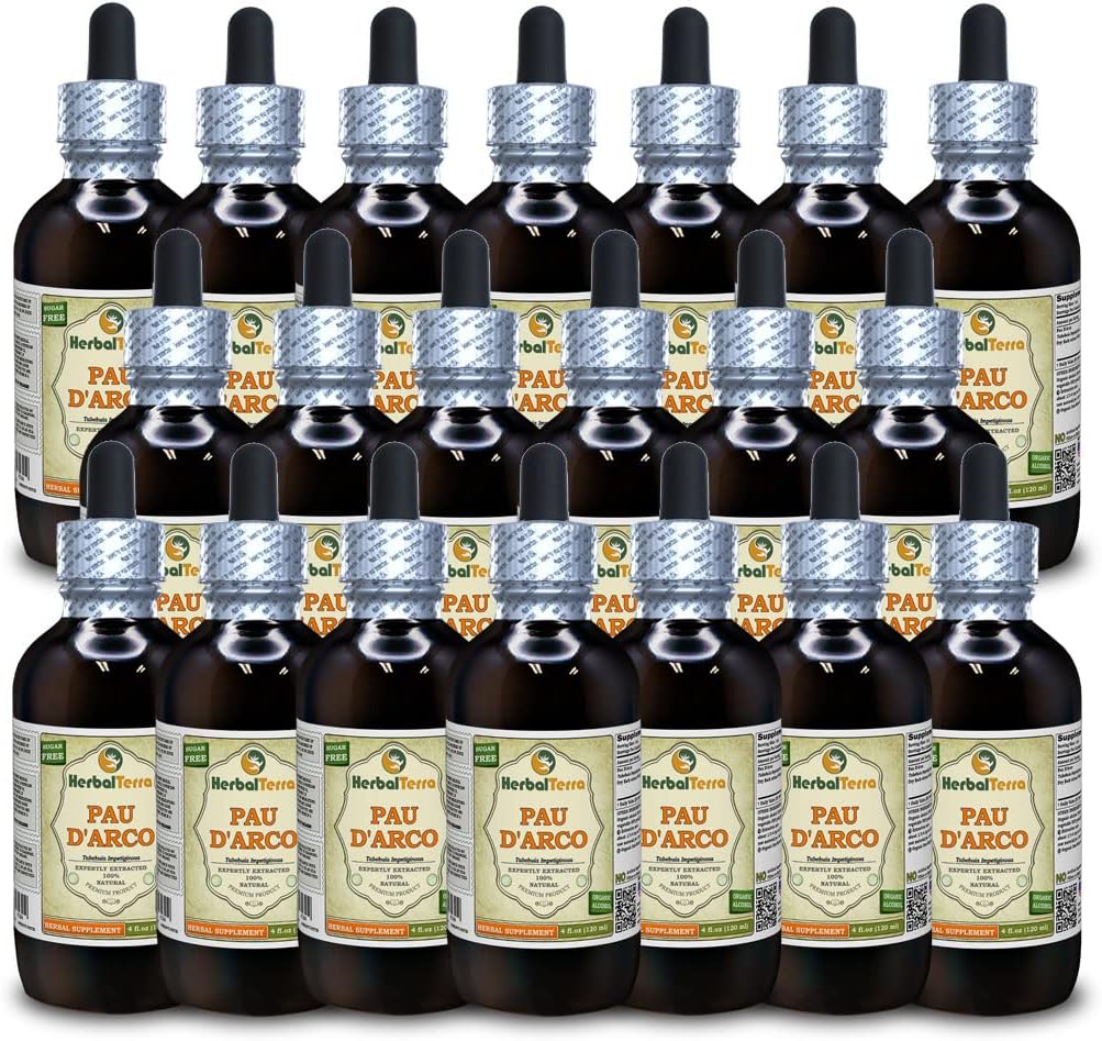 PAU d'arco (Tabebuia Impetiginosa) Tintura, Estratto liquido di corteccia secca (Nome: HerbalTerra, Proudly Made in USA) 20x4 fl.oz (20x120 ml)