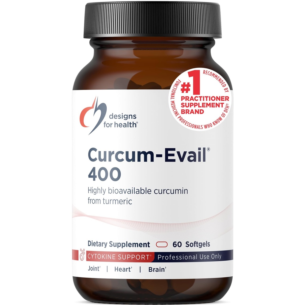 Progetti per la salute Curcum-Evail 400 - Biodisponibili curcumina curcuma Supplementi - Evail Emulsification Technology - Curcumina C3 Complex con olio erboreo + vitamina E, Non-GMO (60 Softgels)
