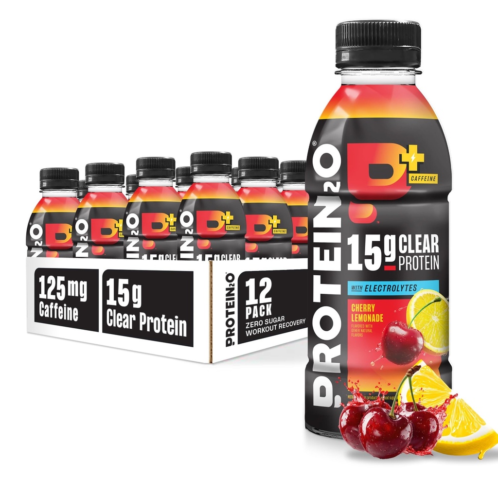 Protein2o 15g Whey Protein Isolate Hydration Drink Plus Energy & Focus, 350mg di Electrolytes, 125mg di Caffeina, Sugar Free, Cherry Lemonade, 16.9 oz Bottiglia (Pack of 12)