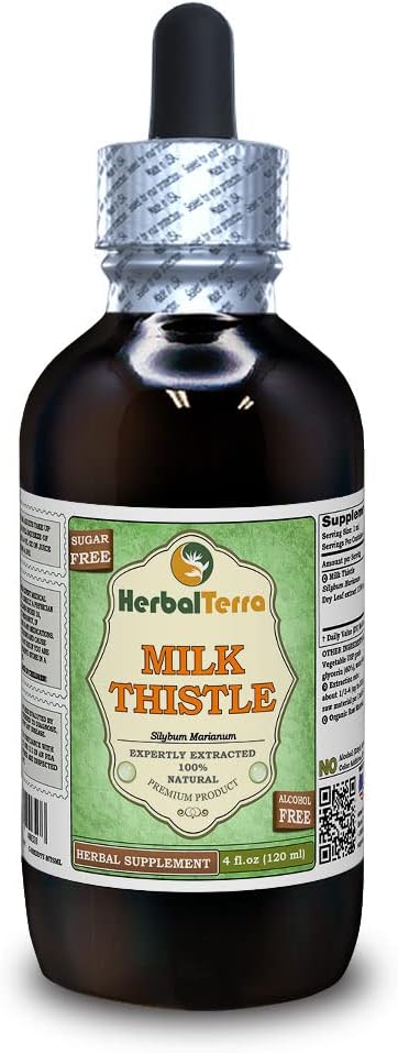 Cardo di latte (Silybum Marianum) Glycerite, foglie secche organiche Estratto liquido senza alcool (Nome di panno: HerbalTerra, Proudly Made in USA) 4 fl.oz (120 ml)