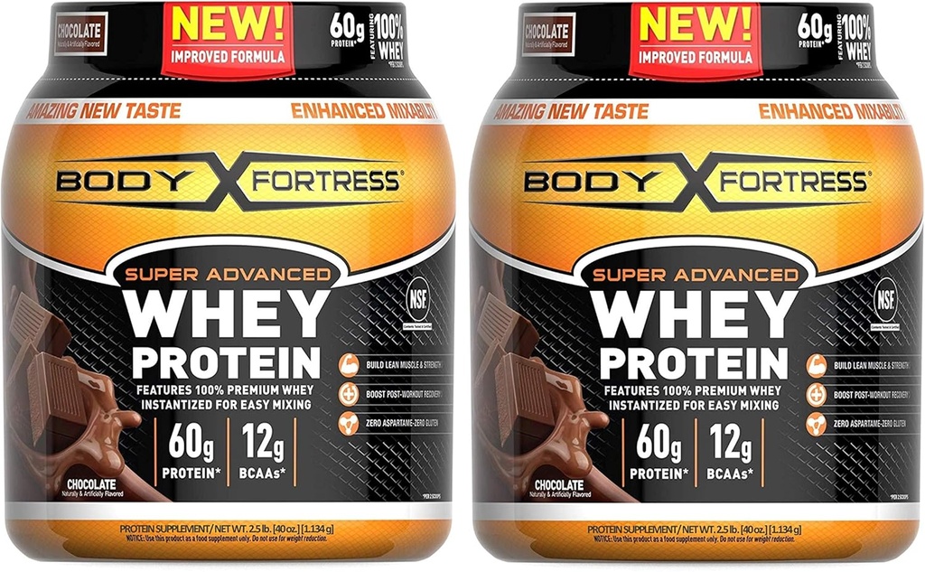 Fortezza corpo Super Advanced Whey Protein Powder, Gluten Free, Cioccolato Flavor, 2 Pound, Confezione da 2