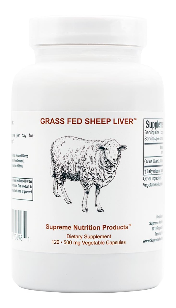 Supreme Nutrition Grass Fed Sheep Liver, 120 capsule di fegato ovino puro