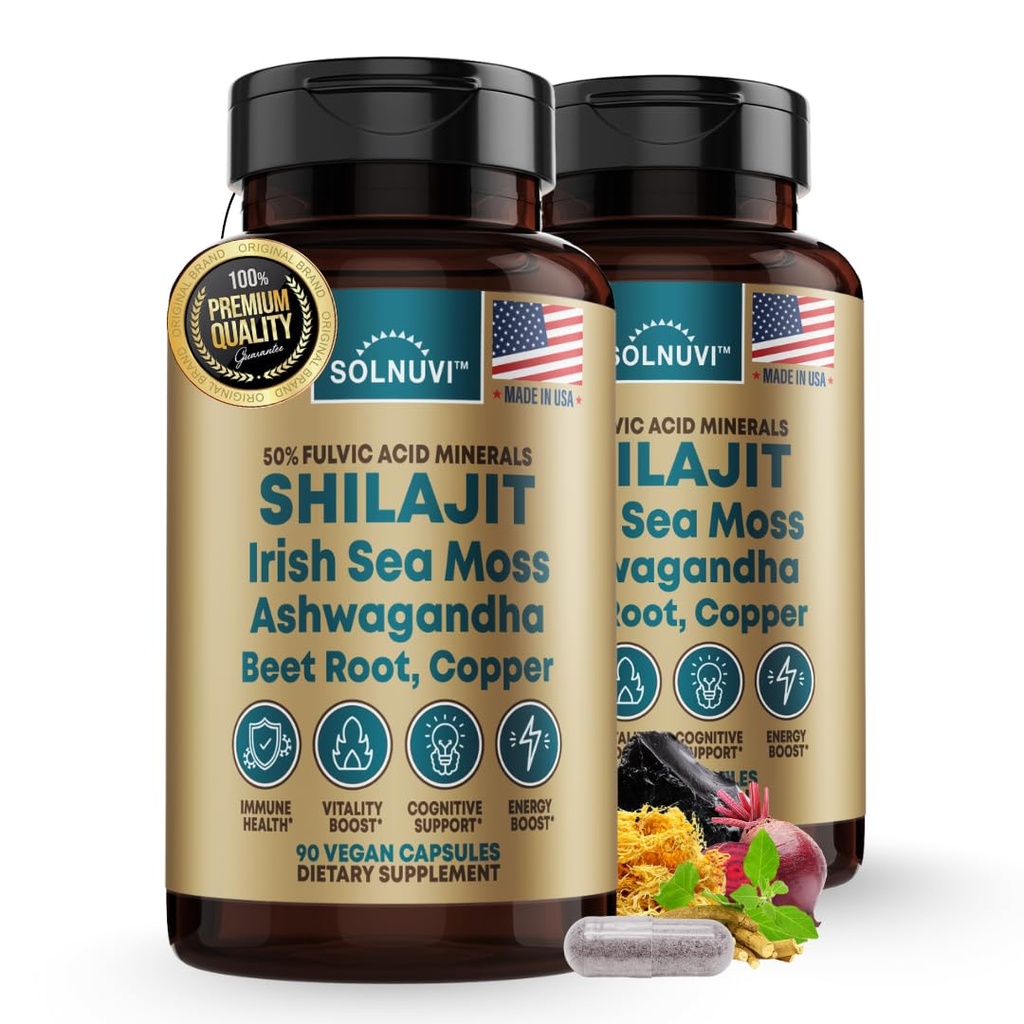 Shilajit Pure Himalayan capsule organiche con Moss marino irlandese, Ashwagandha, Rame, Radice di barbabietola - Integratore di minerali di trace di acido Fulvic per gli uomini e le donne - 90 conte, non OGM, senza glutine