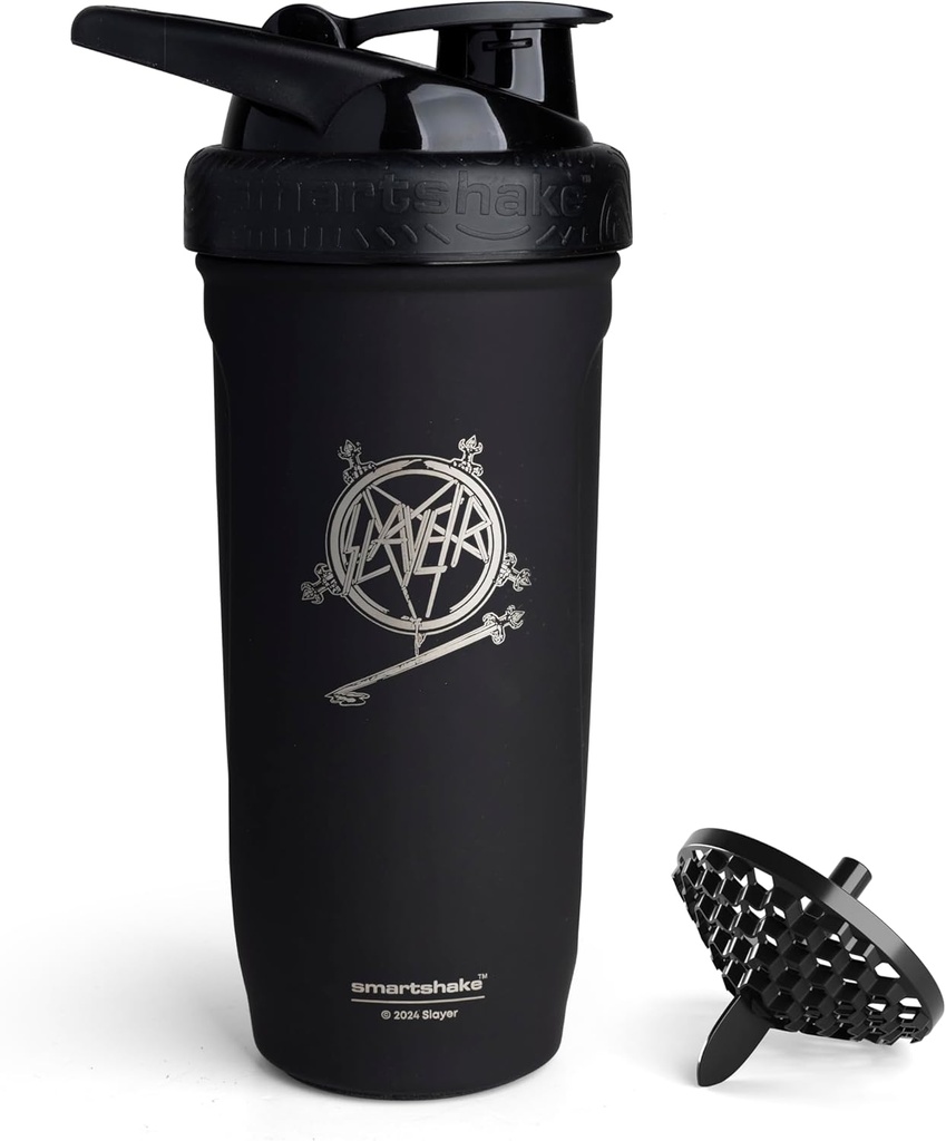 Smartshake Rockband rinforzare in acciaio inox Protein Shaker Bottiglia 900 ml | 30 oz - Leakproof Screw-on Lid - BPA Free - Non isolato – Unisex (Slayer, South of Heaven Logo)