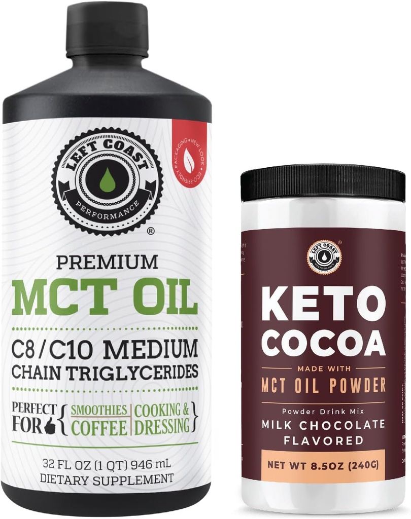 Prestazioni di Costa sinistra 100% Coconut MCT olio liquido, 32oz + Keto Coco Drink Mix, 8.5oz