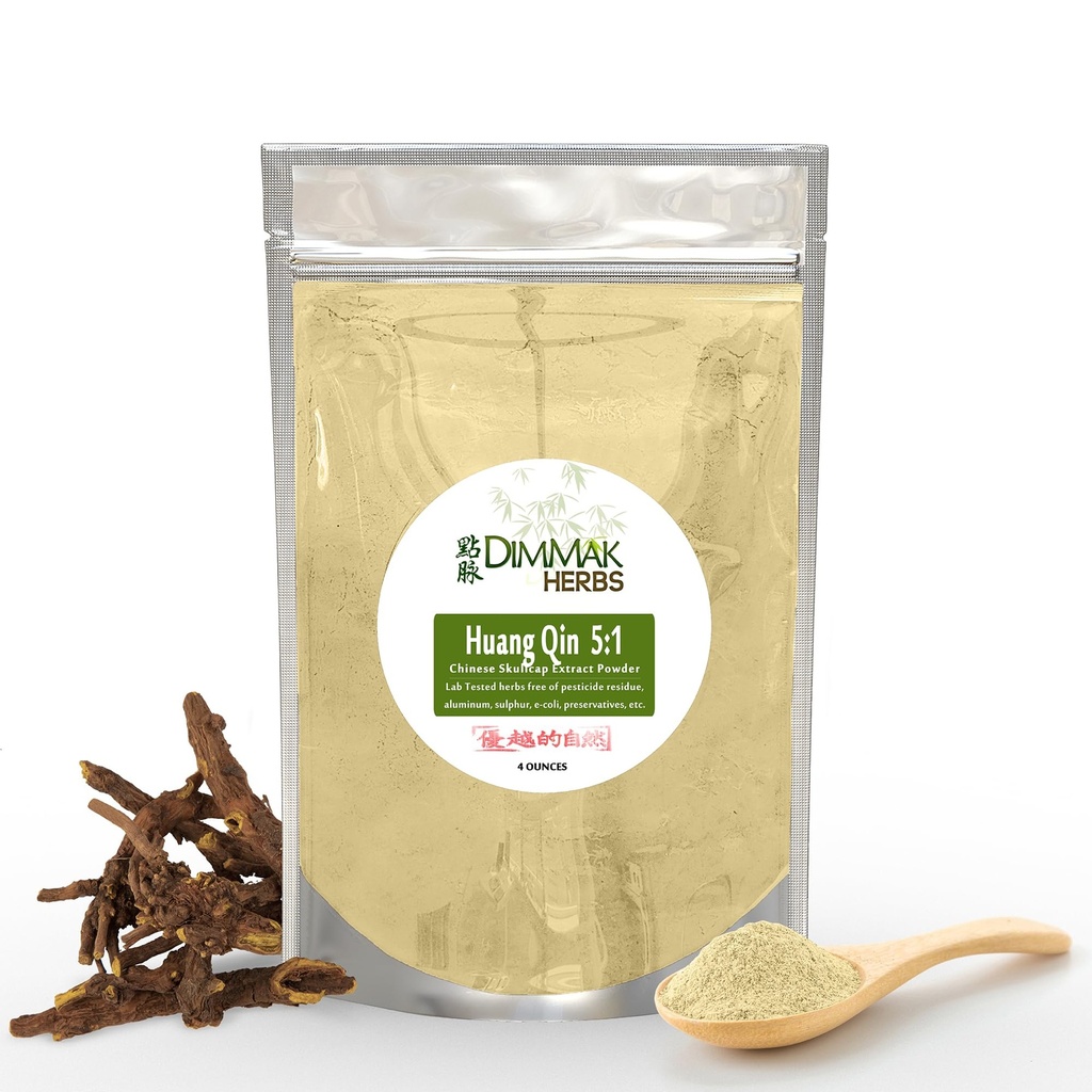 Dimmak Herbs Organic Scutellaria Baicalensis Chinese Skullcap Root (Huang Qin) 5:1 Estratto di polvere | Lab Tested Premium cinese Herb Radix Scutellariae Powder in Potent Extract Form - 4oz (112g)