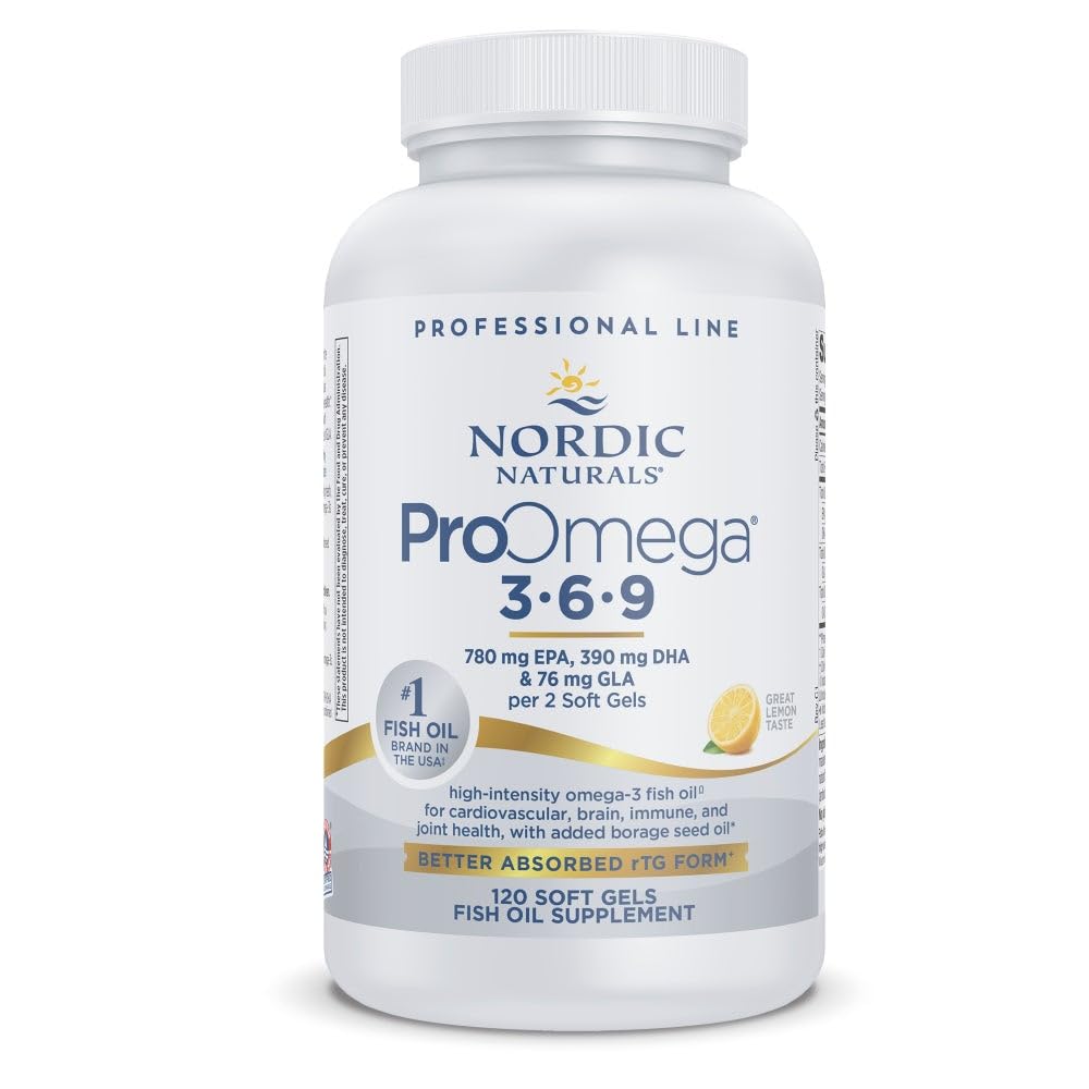 Nordic Naturals ProOmega 3-6-9, Limone Flavor - 120 Gel Morbidi -1360 mg Omega-3 - EPA & DHA con Aggiunto GLA - Pelle sana, Cognizione, Mood Positivo - Non-GMO - 60 Serve