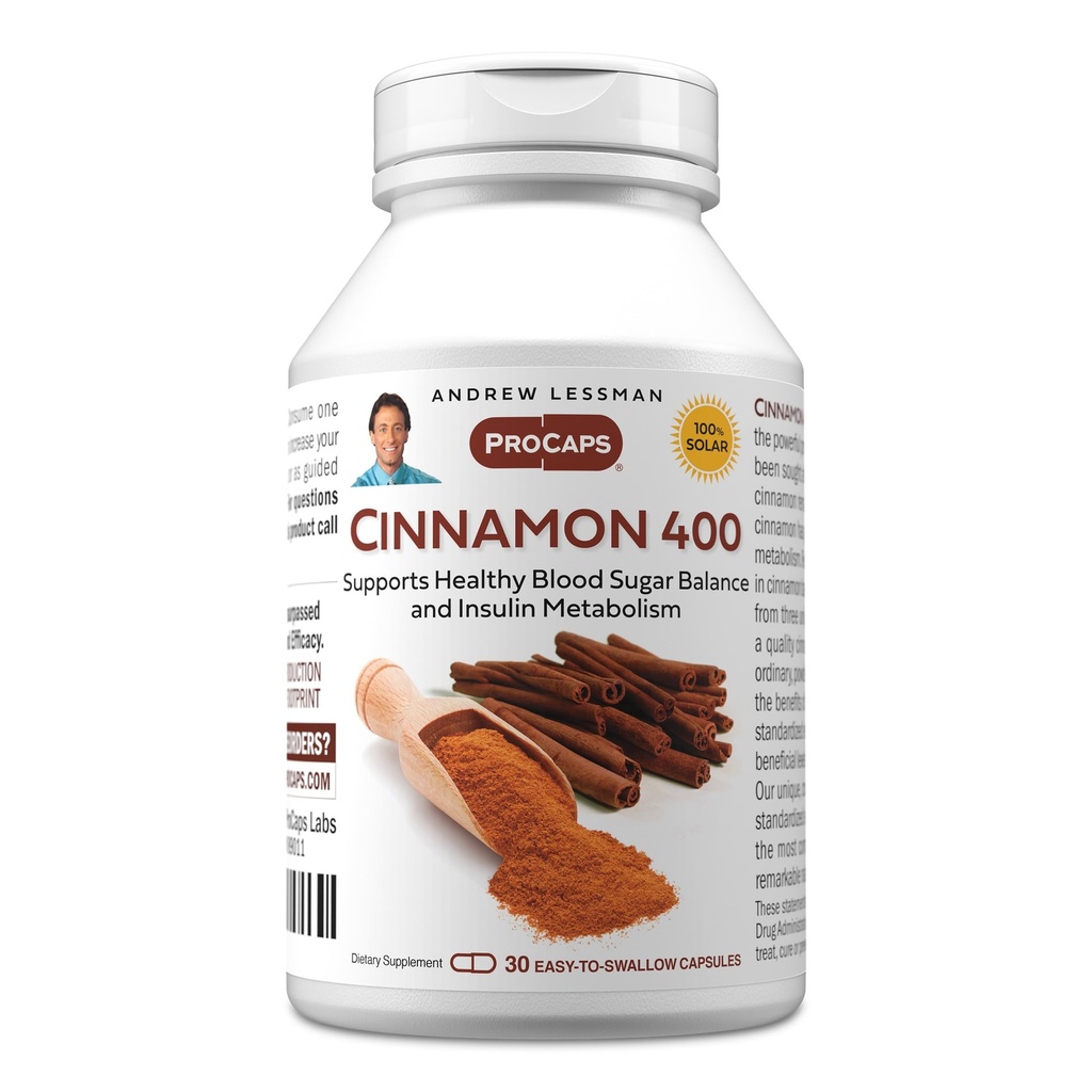 ANDREW LESSMAN Cinnamon 400mg - 30 capsule - Alta potenza, Estratto standardizzato. Niente additivi. Piccolo facile da ingoiare capsule