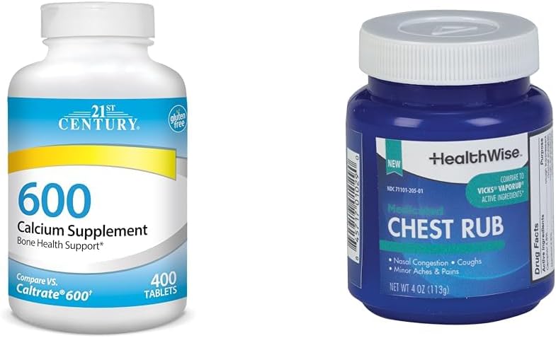 21 ° secolo Calcium 600mg compresse 400 Conte & HealthWise Medicated Chest Rub 4oz Cough Suppressant