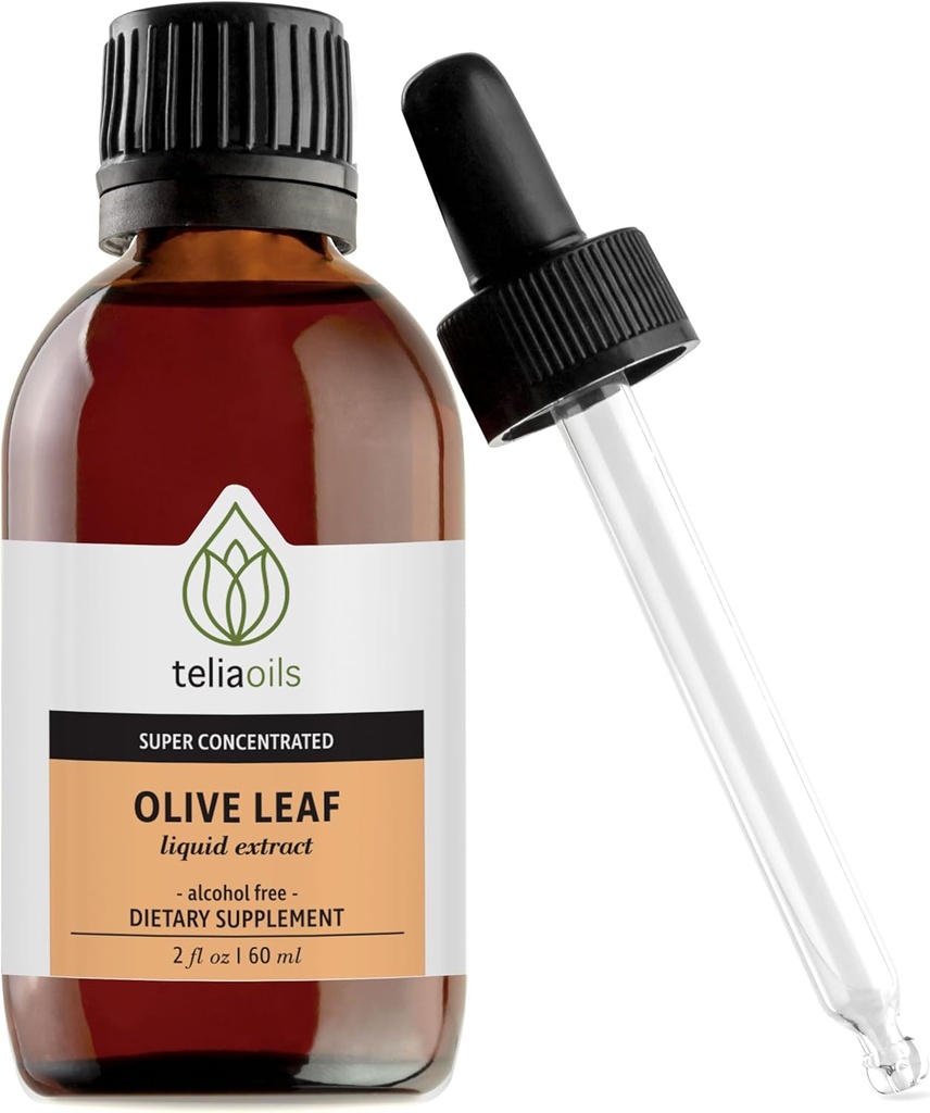 Estratto di glicerina di foglie di oliva greca di Teliaoils Premium, ricco di Oleuropeina antiossidante, puro e potente, non OGM, vegano, senza glutine, facile da usare, senza alcool 2 fl oz. (60ml)