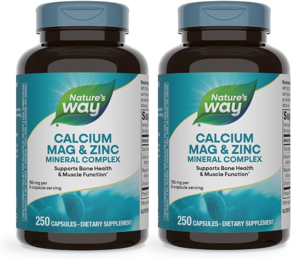 Natural's Way Calcium Magnesium & Zinc Mineral Complex, Supporta Bone Health & Muscle Function*, Supporto Immune*, 250 Capsule (Packaging May Vary) - 2 Pack
