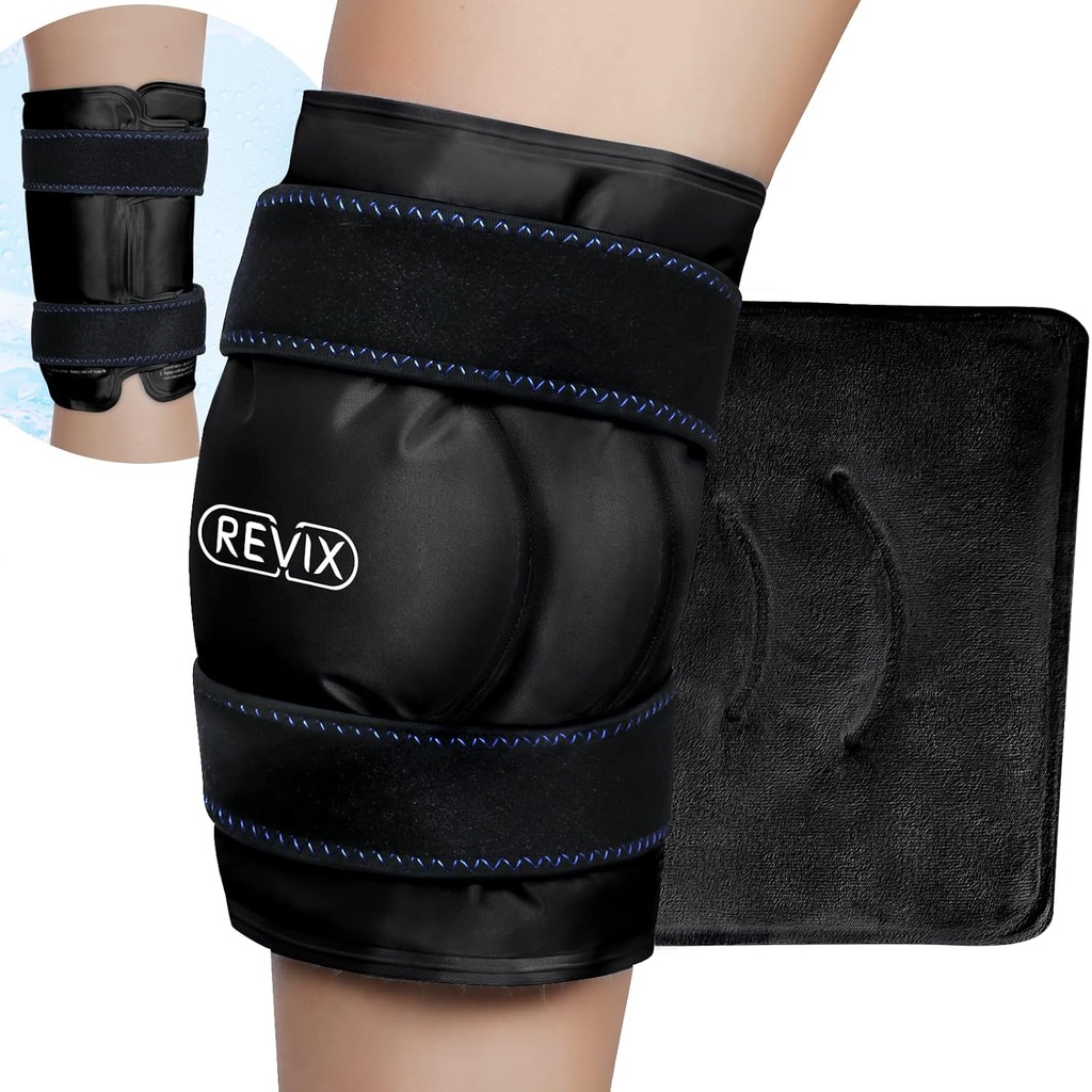 REVIX XL Ice Pack per il recupero della sostituzione del ginocchio, l'involucro del ghiaccio con la compressione fredda per il discomfort e la fatica, l'involucro del gel freddo intorno al ginocchio intero, la promozione della flessibilità e della mobilità