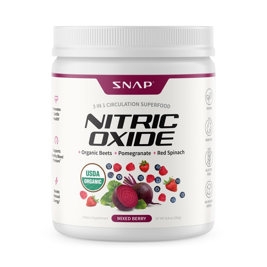 Polvere di ossido nitrico della radice della barbabietola organica - Supporta l'energia e la circolazione sana, 8.8 oz (30 Serve, alimentazione di 1 mese), bacche miste