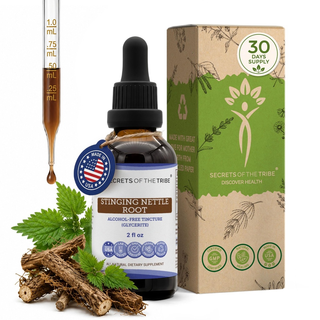 Segreti della Tribe Sting Nettle Alcohol-Free Liquid Extract, Sting Nettle (Urtica Dioica) Dried Root (2 FL OZ)