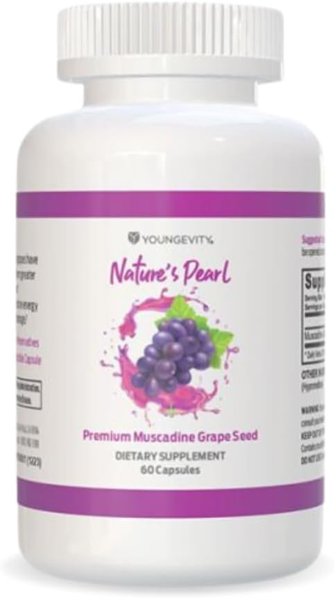Youngevity Premium Muscadine Grape Seed - 650 mg - Superfood Antiossidante Perla Naturale - Ricco di Resveratrolo, Ellagic-Acid, Quercetin, Anthocyandins, e altro - 60 Serve
