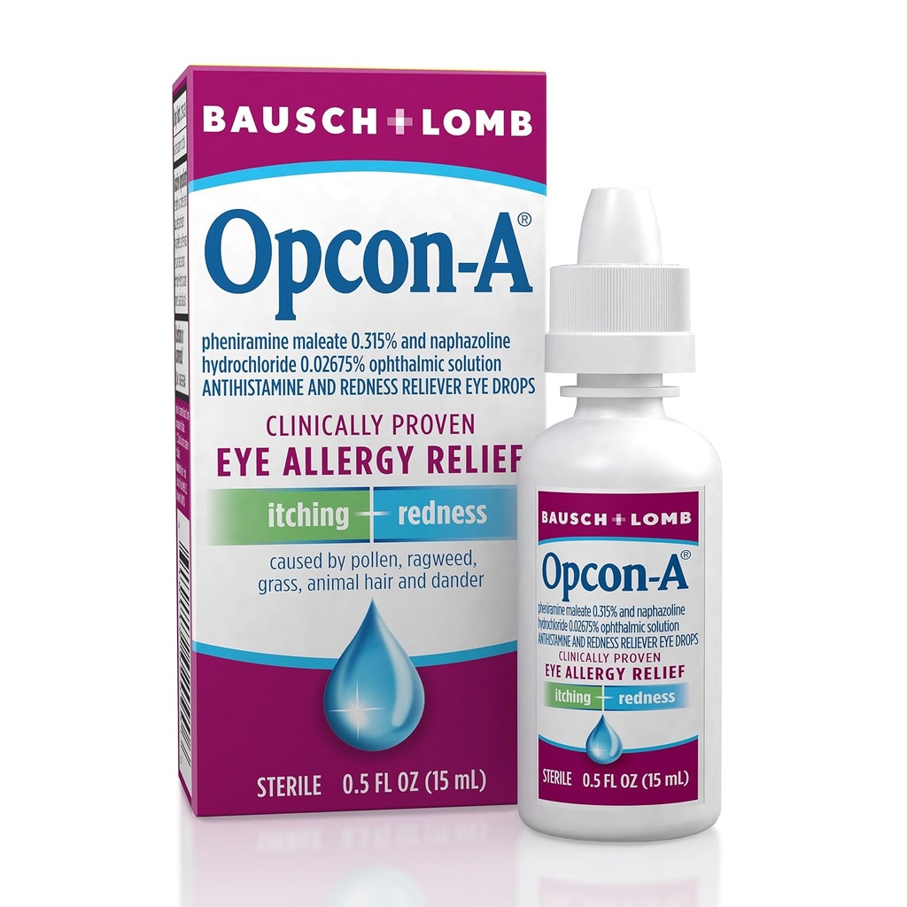 Opcon-A Allergy Eye Drops by Bausch + Lomb, per Itch and Redness Relief, Red and Itchy Eyes Antihistamine Eye Drop, Clinically Proven Treatment, 0.5 Fl Oz