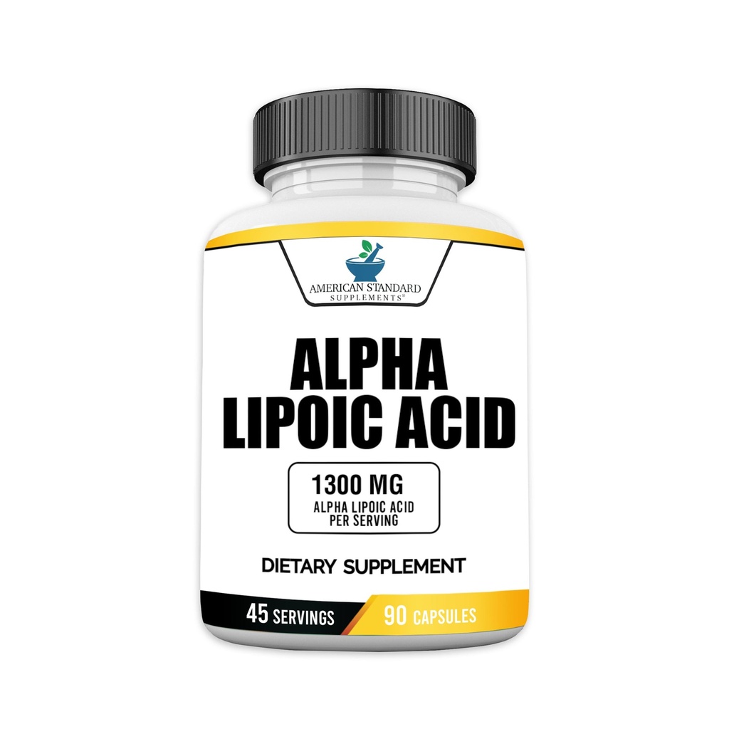 American Standard Supplementi Alpha Lipoic Acid 1300mg Per Serving - Vegan, Gluten Free, Non-GMO, 90 Capsule, 45 Serve