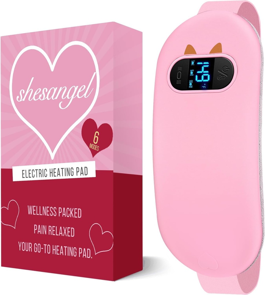 Riscaldatore portatile per periodi: Riscaldatore mestruale senza cordone con 6 livelli di calore e 6 modalità di massaggio, 3s regalo di riscaldamento rapido per le donne e la ragazza (Pink)
