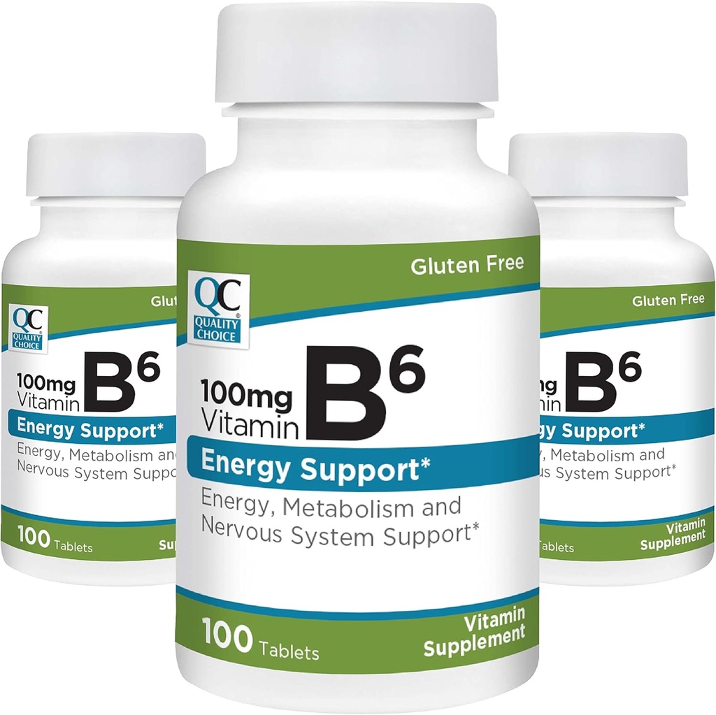 Qualità Scelta Vitamina B6 100mg 100 Conte Bottiglie di Compresse (3 Confezione)