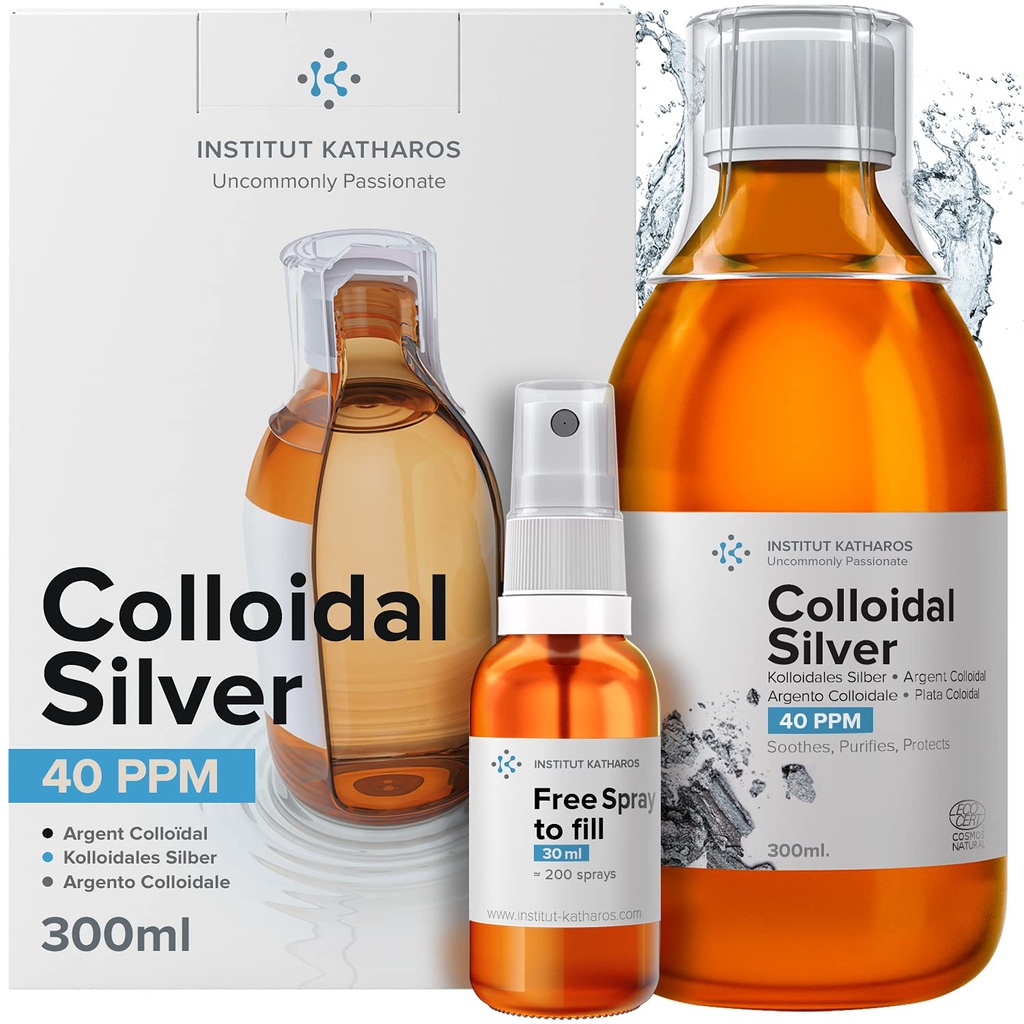 Liquido d'argento colloidale 10 fl oz & Spray per riempire ● Acqua d'argento idrosolle bioattiva ● Soluzione naturale di supplemento di Nano Sol ● Minerali ionici 40 PPM ● Plata Coloidale strutturata organica