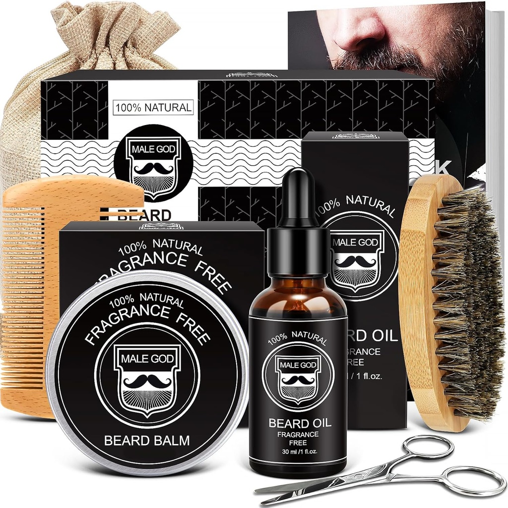 MALE GOD Beard Kit w / ingredienti naturali, adatto per tutta la pelle, regali di compleanno | anniversario | Regali di Natale | Mens Stocking Stuffers | Regali per gli uomini, Lui, marito, ragazzo, papà, amici
