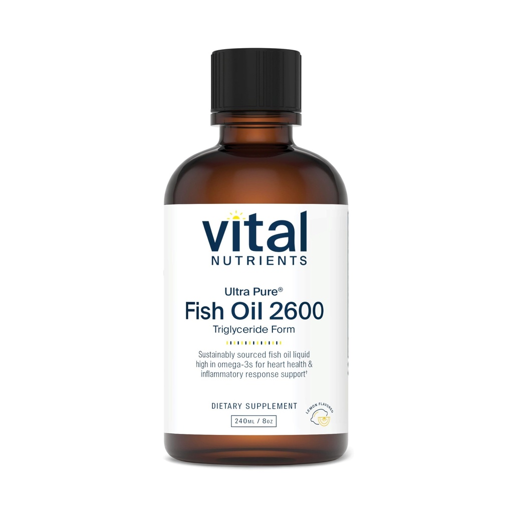 Vital Nutrients - Ultra Pure Fish Oil 2600 (Pharmaceutical Grade) - Hi-Potency Deep Sea Liquid Fish Oil, Supporto cardiovascolare, Natural Lemon Flavor - 8 Fl Oz per Bottiglia