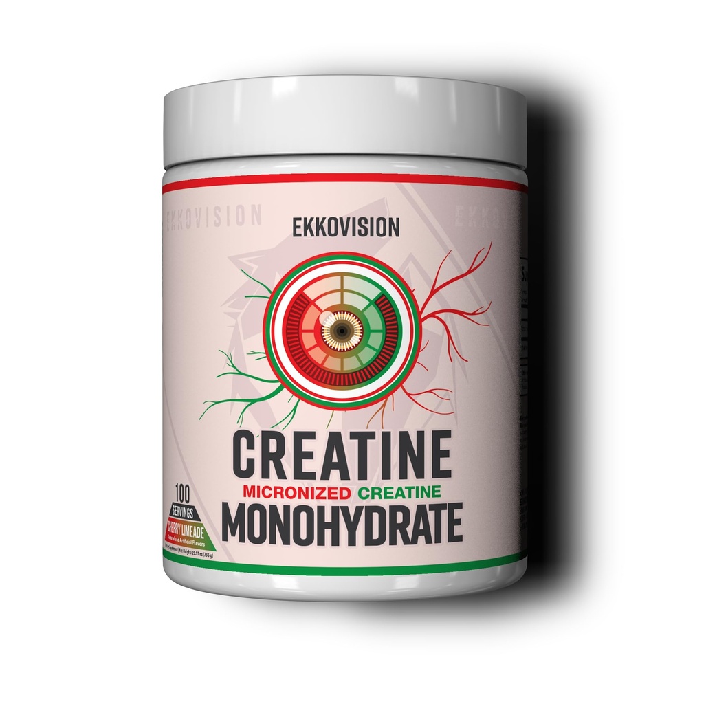 Ekkovision Creatine Monohydrate Powder, Micronized, Cherry Limeade, Pre Workout & Post Supplemento di allenamento per uomini e donne, Supporto energetico, Facile da miscelare in Shakes, Smoothies & Beverages, 100 Servings