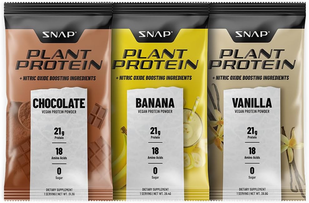 Snap integra i pacchetti di stick di polvere proteica a base di piante al 100% con Booster di ossido nitrico (10 pacchetto, pacchetto di varietà)